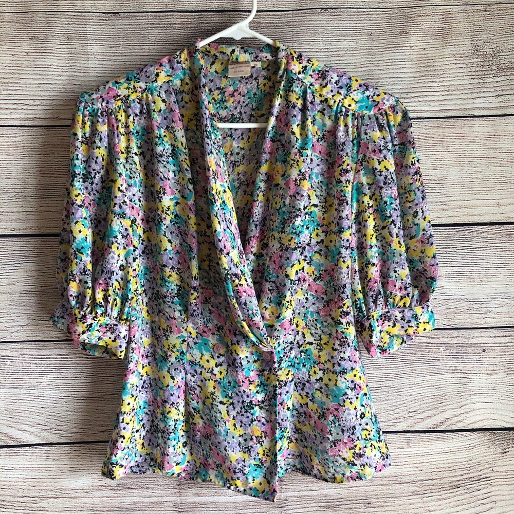 Vintage Tess Floral Wrap Peplum Top Blouse